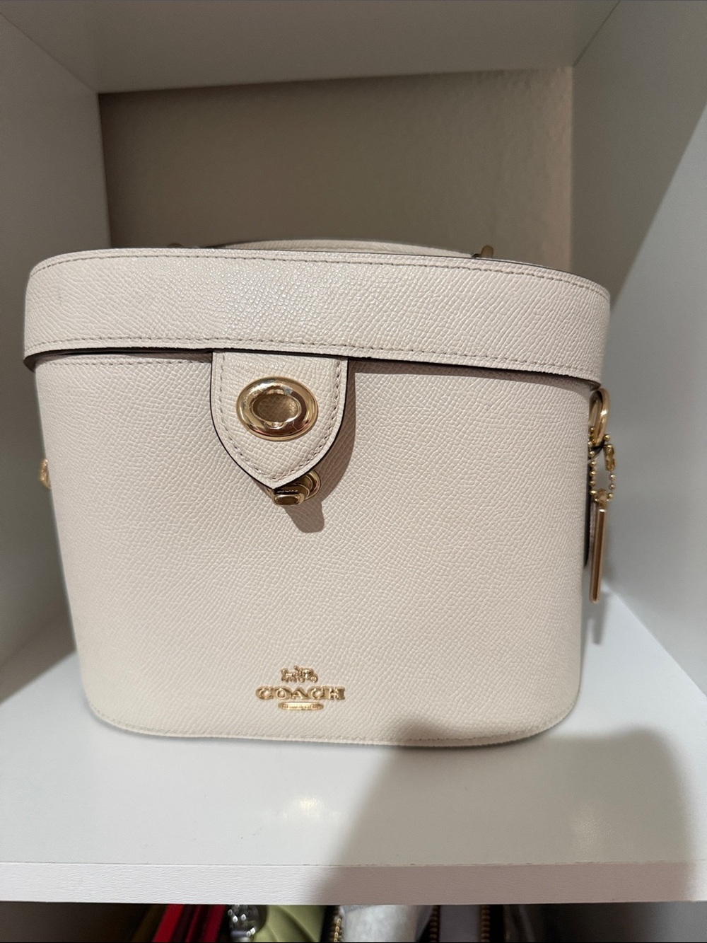 Coach Pebbled Leather Mini Vanity Crossbody in Chalk Cream